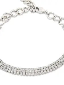 AMI Women Silver-Toned & White Brass Cubic Zirconia Silver-Plated Wraparound Bracelet