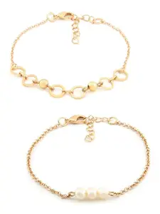 AMI Women Set Of 6 Gold-Toned Pearls Gold-Plated Wraparound Bracelet