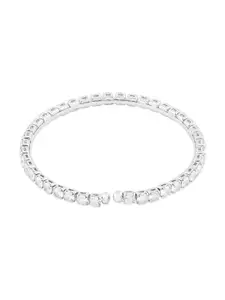 AMI Women Silver-Plated & White Brass Cubic Zirconia Kada Bracelet