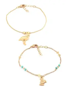 AMI Set Of 7 Gold-Plated Artificial Beaded Charm Bracelets