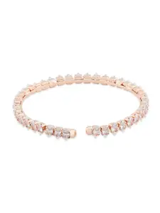 AMI Women Rose Gold & White Brass Cubic Zirconia Rose Gold-Plated Kada Bracelet