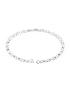 AMI Women Silver-Toned & White Brass Cubic Zirconia Antique Silver-Plated Kada Bracelet