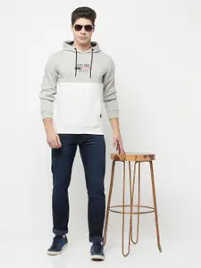 Octave Men Grey Melange & White Colourblocked Hooded Sweatshirt