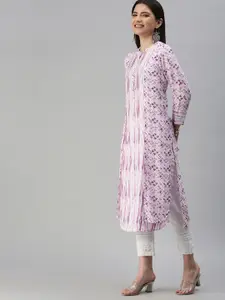 Global Desi Women White & Purple Geometric Dyed Kurta