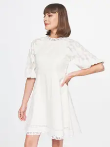 AND White Self Design A-Line Dress