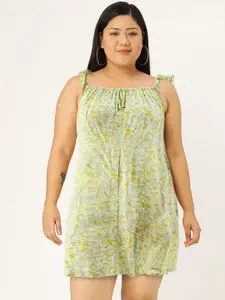 AND Green Floral Printed A-Line Dress