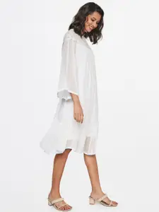 AND Flared Sleeve A-Line Midi Dress with Embroidered Yoke