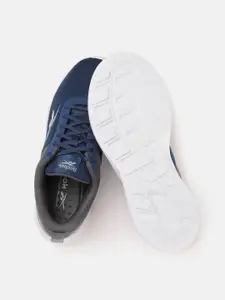 Reebok Men Navy Blue & Charcoal Grey  Woven Design & Colourblocked Emergo Running Shoes