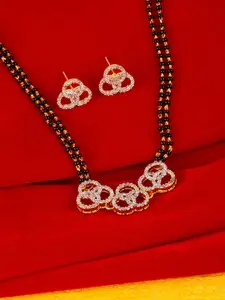 Voylla White & Black American Diamond CZ Beaded Mangalsutra with Earrings