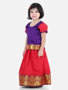 BownBee Girls Purple & Red Ready to Wear Lehenga & Choli