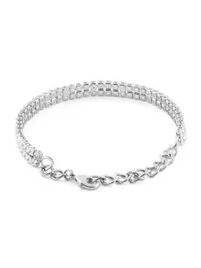 AMI Women Silver-Toned & White Brass Cubic Zirconia Silver-Plated Wraparound Bracelet