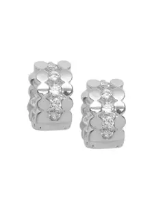 AMI Silver-Toned Contemporary Cubic Zirconia Hoop Earrings