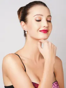 AMI Silver-Toned & White Contemporary Studs Earrings