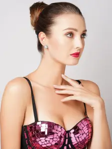 AMI Silver-Plated & White Contemporary Studs Earrings