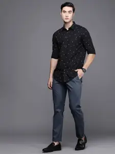 Allen Solly Men Black & White Modern Slim Fit Micro Ditsy Printed Pure Cotton Casual Shirt