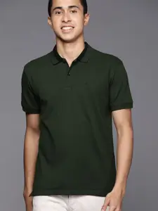 Allen Solly Men Olive Green Solid Polo Collar T-shirt