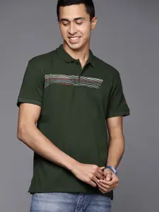 Allen Solly Men Olive Green Striped Detail Polo Collar T-shirt