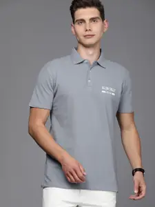 Allen Solly Sport Men Grey Melange Polo Collar T-shirt with Printed Detailing