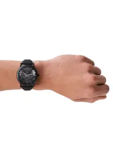 Emporio Armani Men Black Printed Dial & Black Leather Straps Analogue Automatic Motion Powered Watch