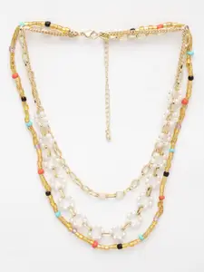 PANASH Gold-Plated & White Brass Beaded Layered Necklace