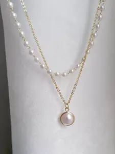 Vembley Pack Of 2 Gold-Plated & White Layered Pearl Pendant Necklace