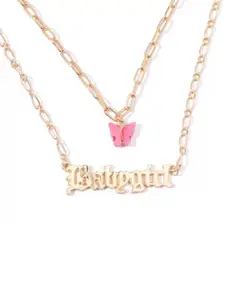 Vembley Set of 2 Gold-Plated & Pink Layered Necklace