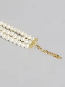 I Jewels Women White Gold-Plated Stone Studded Adjustable Pearl Bracelet