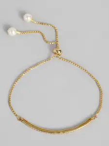I Jewels Women Gold-Toned Stone Studded Adjustable Bracelet