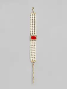 I Jewels Women Red & White Gold-Plated Multistrand Bracelet