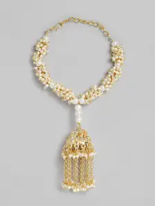 I Jewels Women Gold-Toned & White Pearl Jhumki Wraparound Bracelet