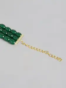 I Jewels Women Green Gold-Plated Multistrand Bracelet