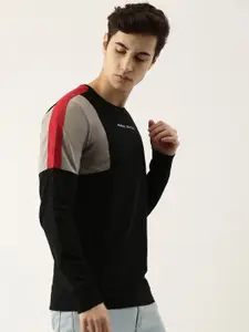Maniac Men Black Colourblocked Pure Cotton Slim Fit T-shirt