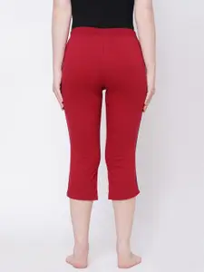 Sweet Dreams Women Red Cotton Lounge Capris