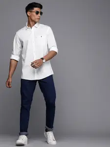 Louis Philippe Jeans Men White Slim Fit Printed Casual Shirt