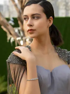 Priyaasi Women Silver-Toned & White Brass American Diamond Silver-Plated Bangle-Style Bracelet