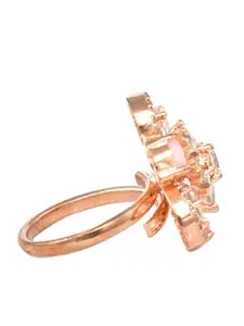 Priyaasi Pink Rose Gold-Plated AD-Studded Adjustable Finger Ring