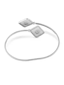 AMI Women Silver-Toned & White Brass Cubic Zirconia Kada Bracelet