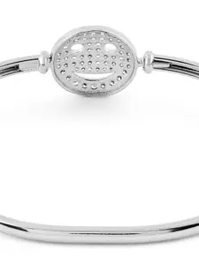 AMI Women Silver-Plated & White Brass Cubic Zirconia Smiley Face Kada Bracelet