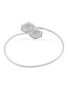 AMI Women Silver-Toned & White Brass Cubic Zirconia Kada Bracelet