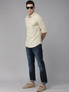 U.S. Polo Assn. Denim Co. U S Polo Assn Denim Co Men Beige Solid Textured Full Sleeves Casual Shirt