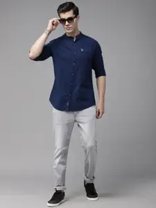 U.S. Polo Assn. Denim Co. U S Polo Assn Denim Co Men Navy Blue Mandarin Collar Casual Shirt