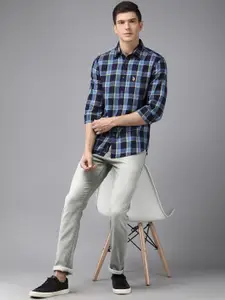 U.S. Polo Assn. Denim Co. U S Polo Assn Denim Co Men Blue & Black Checked Pure Cotton Casual Shirt
