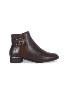 London Rag Brown Block Heeled Boots with Buckles