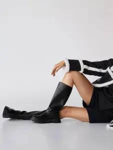 MANGO Women Black Solid Mid-Top Block Heeled Boots