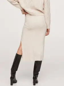 MANGO Off-White Self-Design Straight Midi Skirt