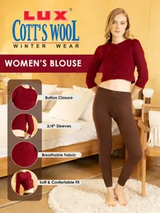 Lux Cottswool Women Pack Of 2 Maroon Solid Slim-Fit Cotton Thermal Top