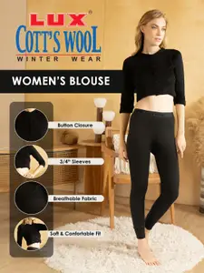 Lux Cottswool Women Pack Of 2 Black Solid Slim-Fit Cropped Cotton Thermal Top