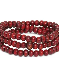 OOMPH Women Maroon Wood Multistrand Bracelet