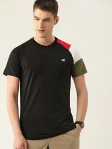 Kook N Keech Men Black Solid Pure Cotton Raglan Sleeves Regular Fit T-shirt