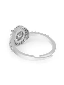 AMI Silver-Plated White CZ-Studded Adjustable Finger Ring